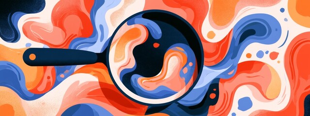 Obraz premium Abstract Culinary Shapes with Fluid Colors and a Cooking Pan in a Whimsical Style