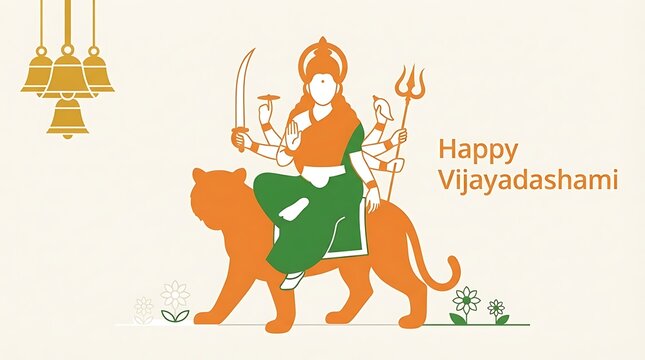Happy Vijayadashami Goddess Durga Riding Tiger Illustration.
