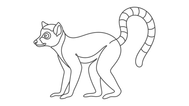 Ring-tailed Lemur Outline: A clean, simple line drawing of a ring-tailed lemur in profile, poised and ready.