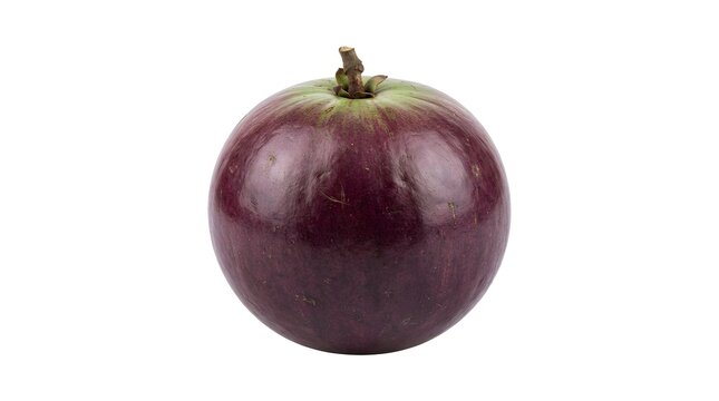Fresh Purple Star Apple or Chrysophyllum cainito Fruit Isolated on White Background, Studio Shot of Tropical Fruit with Smooth Skin and Stem