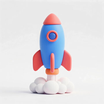 Minimalist 3D space rocket launch icon in claymorphism style