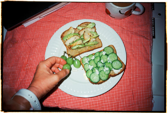 Eating Brunch Toast and Fruit Desk