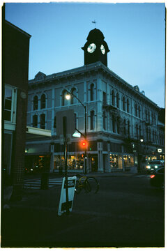 Historic Building in Downtown Area During Evening
