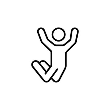 Happy person jumping in joy outline icon with celebration achievement positive minimalist illustration movement
