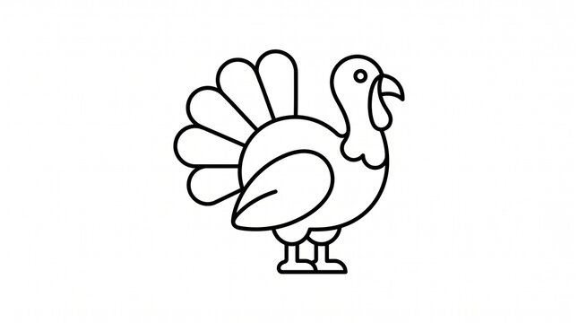 Thanksgiving turkey line art icon isolated on white background