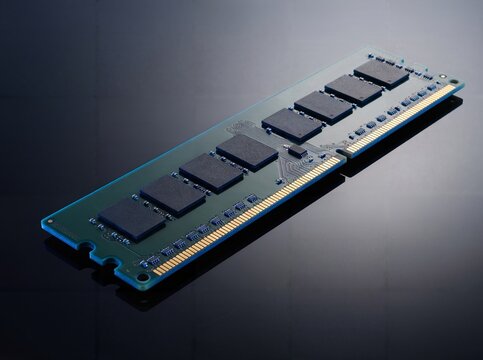 computer ram memory module on dark reflective surface