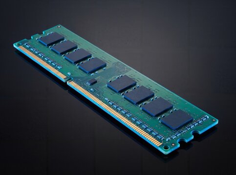 green ram memory module on black background