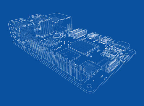 circuit board wireframe illustration. Vector