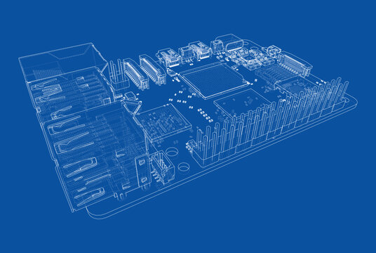 circuit board wireframe illustration. Vector