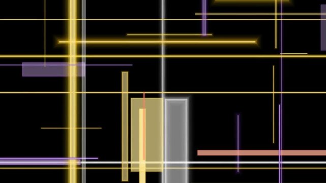 Abstract geometric lines and rectangles moving in dark digital space motion graphic.