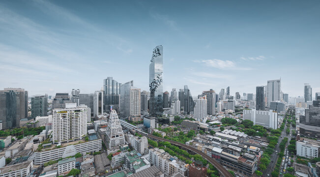 Aerial view of the high-rise skyline of Bangkok, Thailand