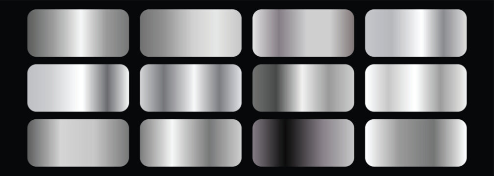 Silver gradients set. Silver gradient collection. set of metallic silver gradient blend texture banner design. vector illustrator, eps10, eps editable.