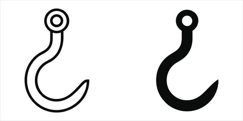 Obraz premium Heavy duty metal lifting hook set, featuring both outline and solid black styles on a white background, for construction