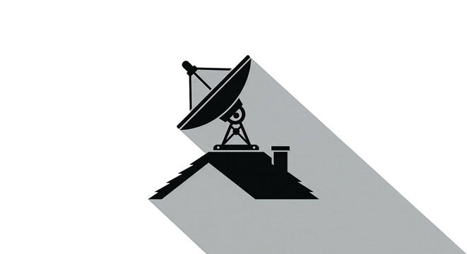 Satellite communication dish antenna for global wireless telecommunications and signal transmission isolated on white background.