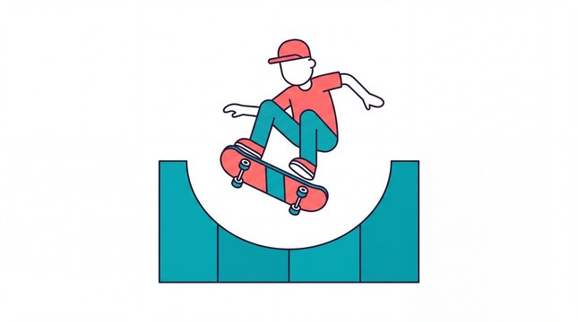 Young boy doing transport travel sport vektor on skateboard ramp