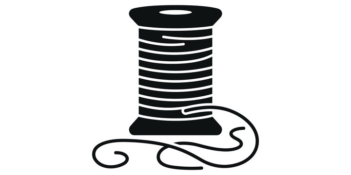 Thread spool with loose yarn icon for tailoring and handicraft design.
