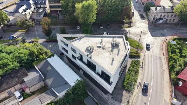 High angle aerial view of modern urban architecture building