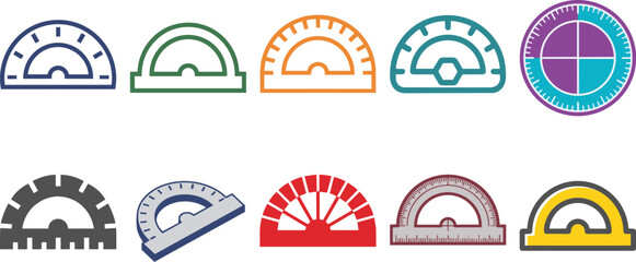 Fototapeta premium collection of various colorful protractors and angle measurement tools on white background