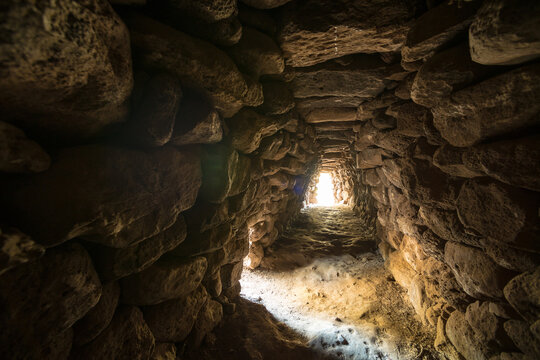 Italy, Sardinia, Paulilatino.  Interior of a Nuragic structure, built by a prehistoric people.   