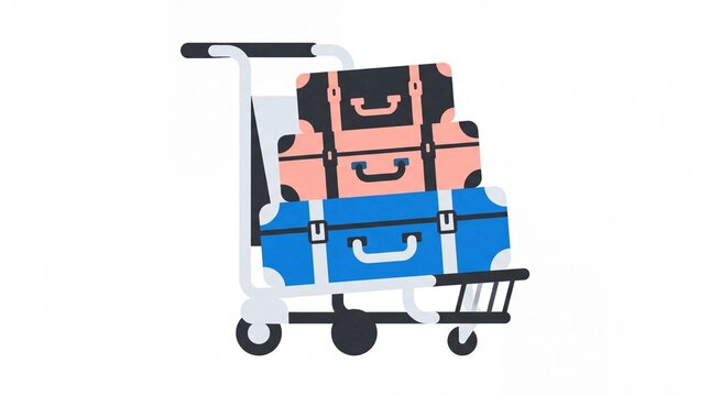 Transport travel vektor illustration of luggage on airport trolley