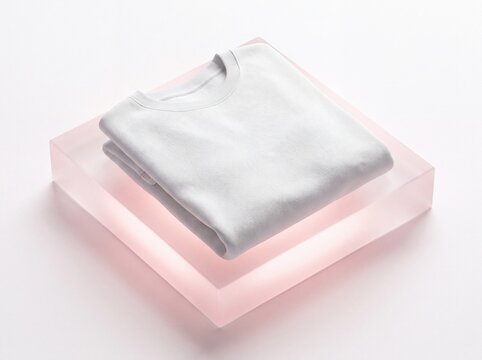 Folded blank t-shirt mockup on pastel pink square base