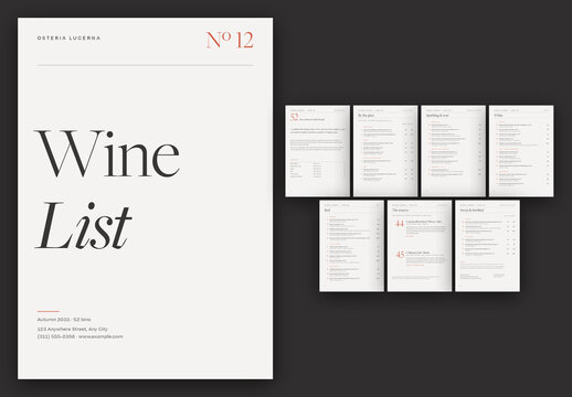 Wine List Menu Template, Minimalist Restaurant & Bar Beverage Menu Booklet with Elegant Serif Typography