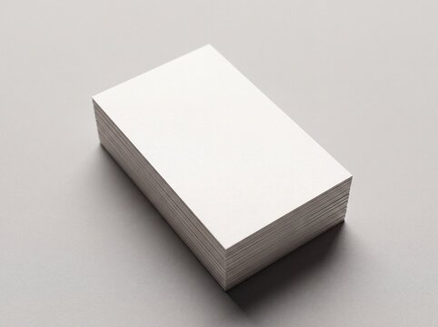 Thick stack of blank white business cards mockup on grey background