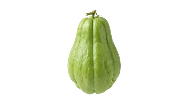 Fresh Single Chayote Squash Fruit Isolated on White Background, Studio Shot of Organic Green Vegetable for Healthy Diet and Culinary Ingredient