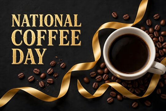 National coffee day celebration with coffee beans and cup