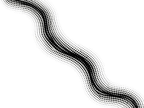 Black halftone dot pattern forming an elegant flowing s-curve shape isolated on a plain transparent background for modern design