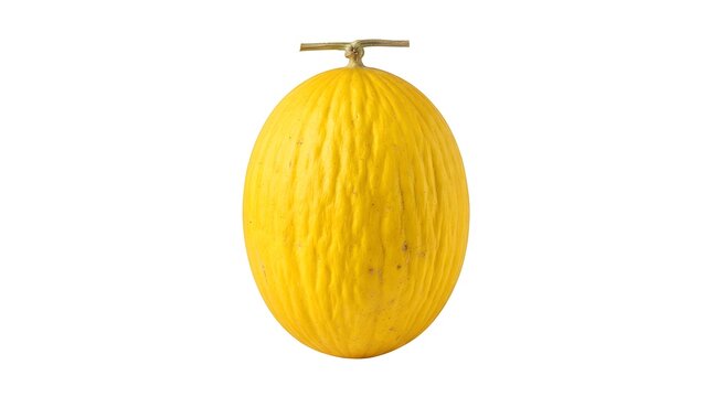 Fresh whole yellow Canary melon isolated on white background, studio shot of a ripe tropical fruit with textured rind for healthy food design