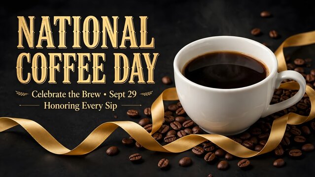 National coffee day celebration with coffee beans and cup