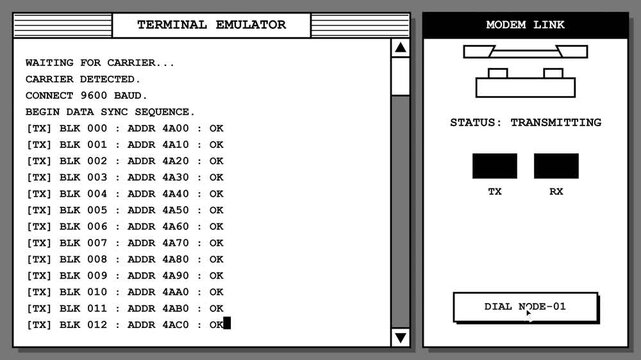 Retro Computer Terminal Emulator Interface Data Transfer