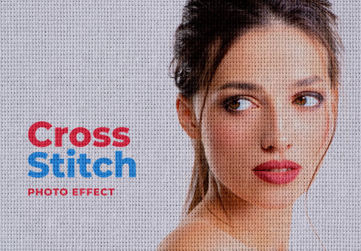 Cross Stitch Photo Effect Mockup