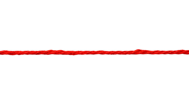 Red twisted rope with detailed braided fibers and realistic texture, shown as a horizontal decorative element isolated on a transparent background. Suitable for borders, nautical designs, packaging, c