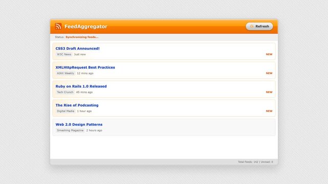 Web Feed Aggregator Software Interface Showing Real Time Updates
