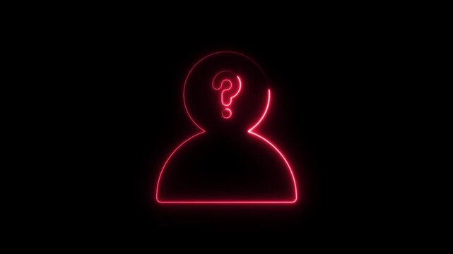 Red Neon Question Mark Person Icon on Black Background