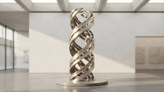 Metallic double helix parametric sculpture isolated on transparent background