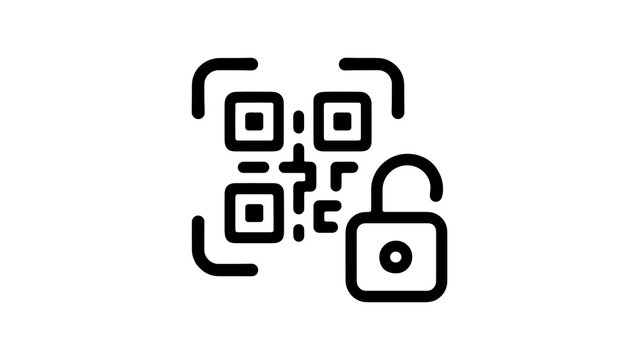 Qr code line icon with open padlock showing public access security.