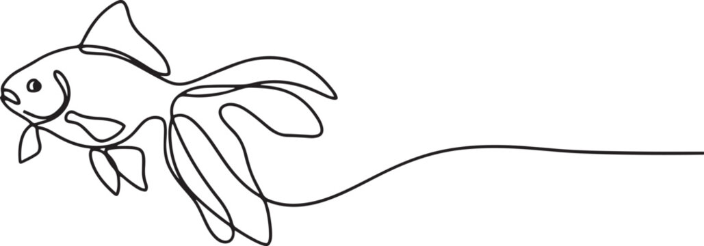 Goldfish in continuous line art drawing style. Veiltail goldfish black linear. one line art icon drawing