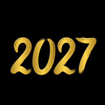 2027 Hand written numbers with brush. Calligraphy lettering for New Year. Holidays typography poster. Vector template for banner, sign, greeting card, invitation, etc.