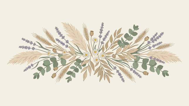 Boho dried wildflower bouquet with lavender pampas grass and eucalyptus