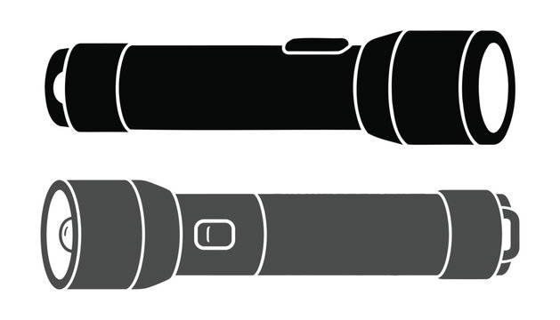 Portable led flashlight vector illustration collection for outdoor camping gear.