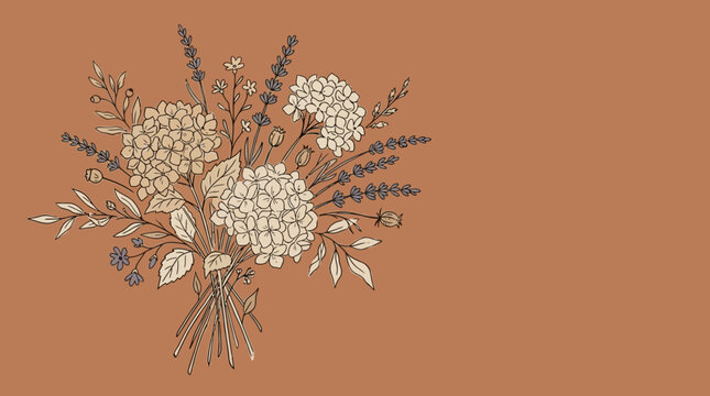 Hand Drawn Floral Bouquet Illustration on Terracotta Background