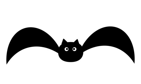 Halloween bat silhouette isolated on white. Vector template for poster, banner, flyer, sticker, shirt, mug, logo design.