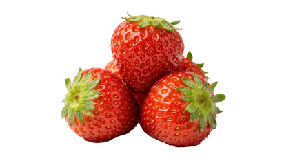 Pile of ripe red strawberries with green leafy tops, isolated on transparent background © Luke