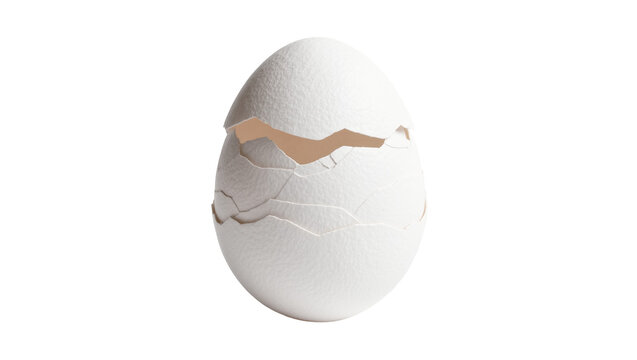 Cracked white eggshell with visible interior, isolated on transparent background