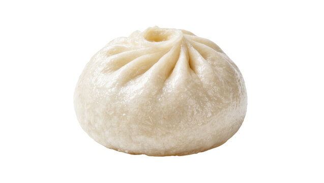 Steamed bao bun with delicate pleats, isolated on transparent background