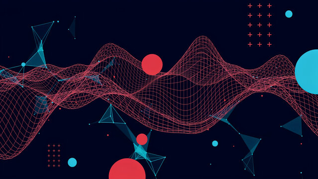 Abstract digital wave with geometric shapes for technology event celebration with copy space