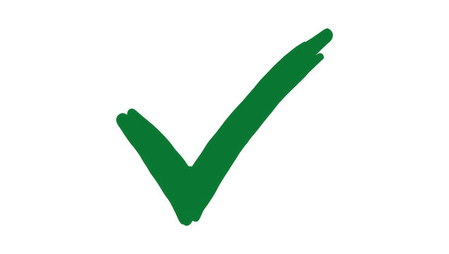 Green hand-drawn check mark symbol, isolated on transparent background